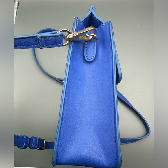 Moda Luxe Elianna Crossbody Bag Cobalt Blue Perforated Mini Bag Gold Ring Accent - Picture 9 of 16